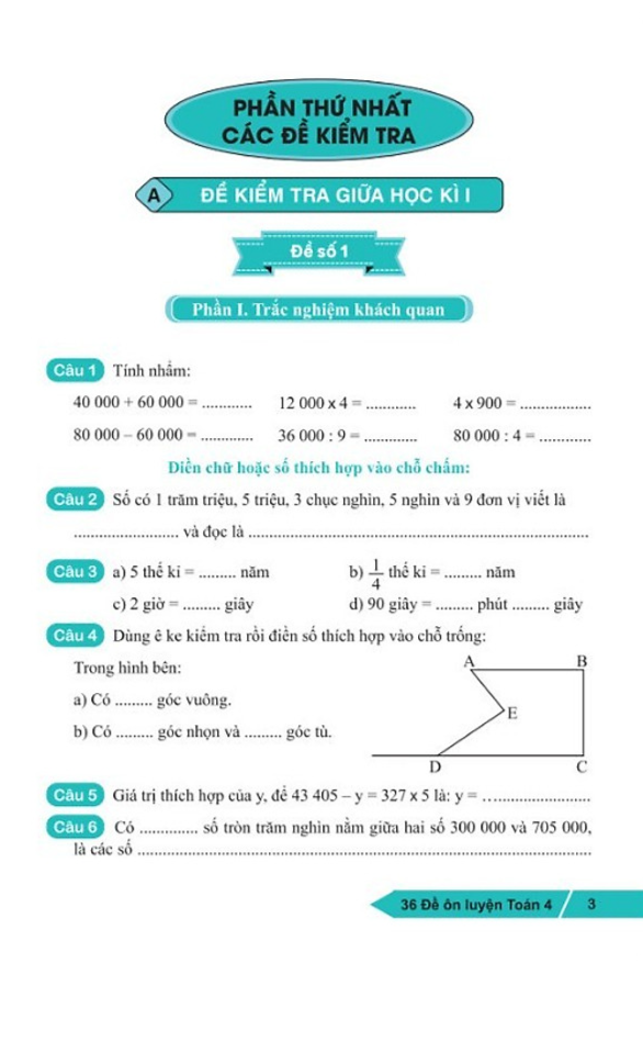 36 đề ôn luyện toán 4 (biên soạn theo chương trình giáo dục phổ thông mới)