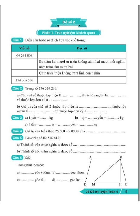 36 đề ôn luyện toán 4 (biên soạn theo chương trình giáo dục phổ thông mới)