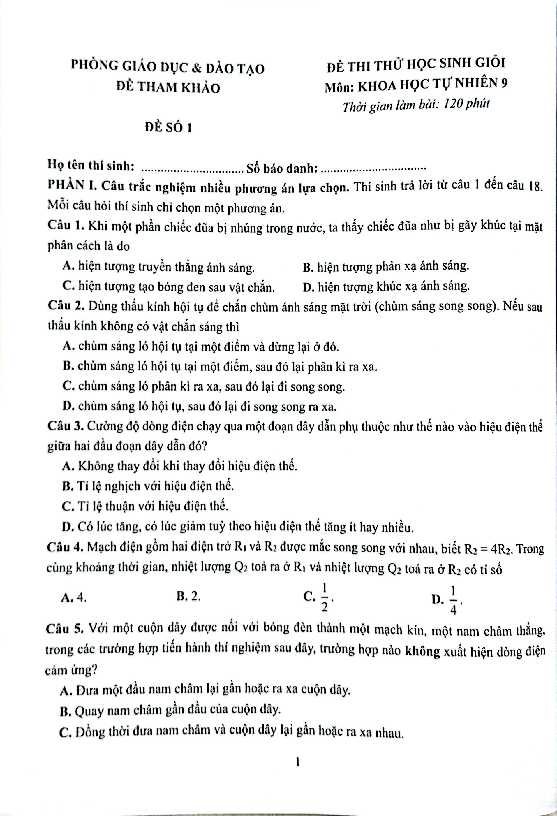 39 đề thi học sinh giỏi khoa học tự nhiên lớp 9 (biên soạn theo cấu trúc mới - dùng chung cho các bộ sgk hiện hành)