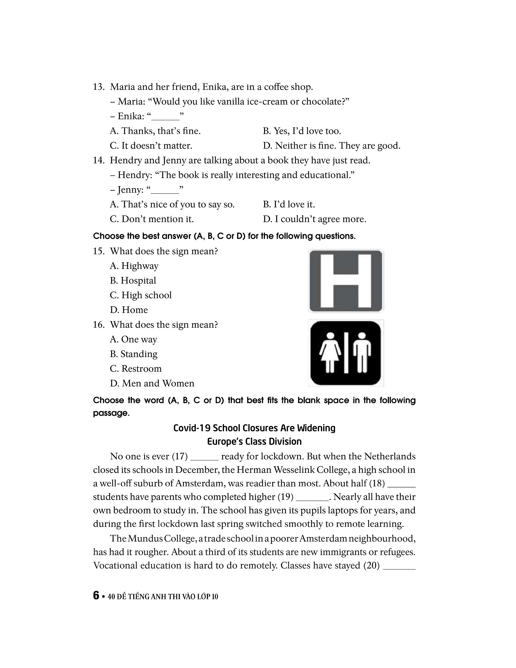 40 đề tiếng anh thi vào lớp 10