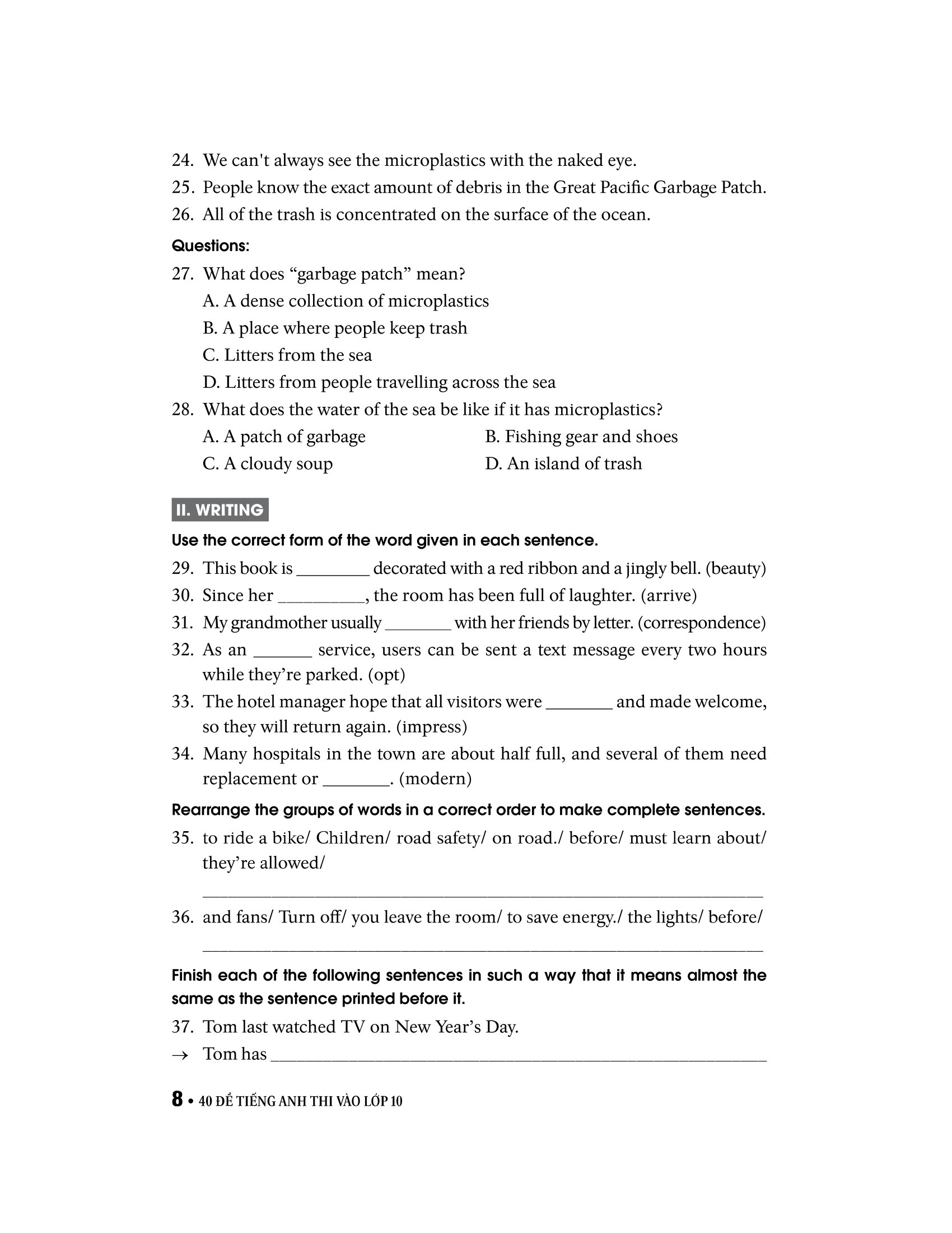 40 đề tiếng anh thi vào lớp 10