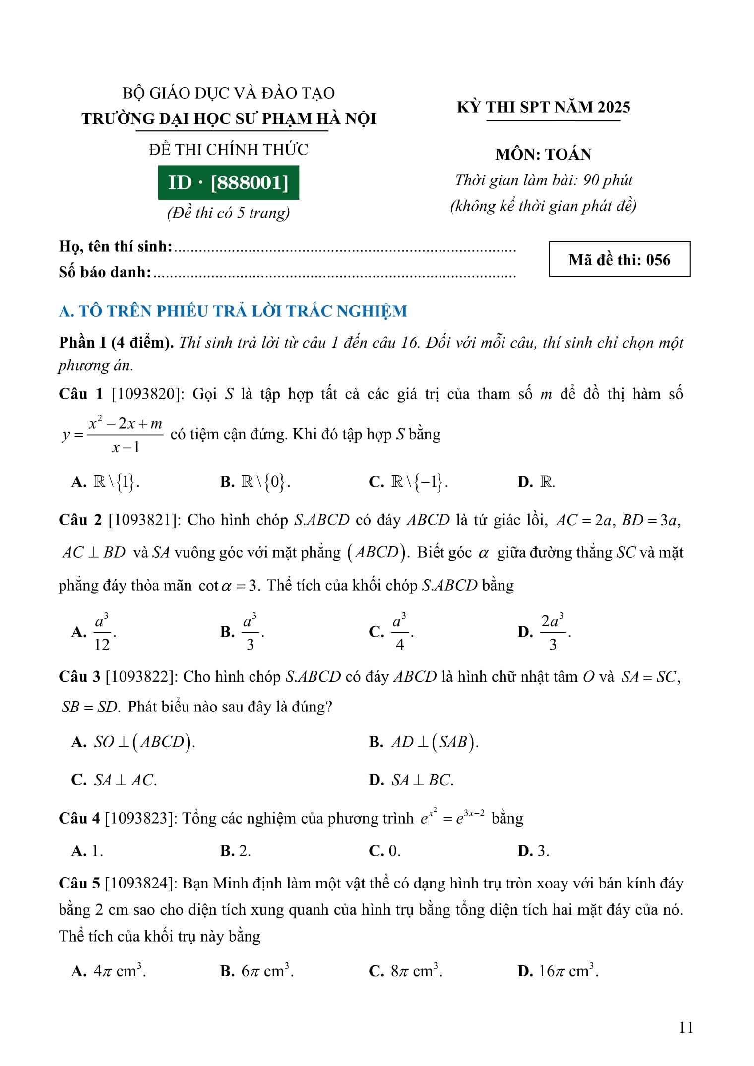 50 Đề Luyện Thi Đánh Giá Năng Lực Theo Cấu Trúc Của Trường Đại Học Sư Phạm Hà Nội - Môn Toán
