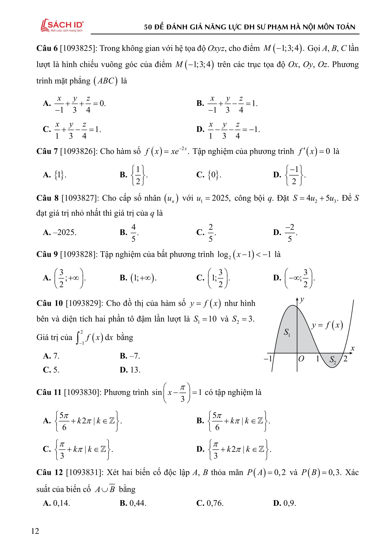 50 Đề Luyện Thi Đánh Giá Năng Lực Theo Cấu Trúc Của Trường Đại Học Sư Phạm Hà Nội - Môn Toán