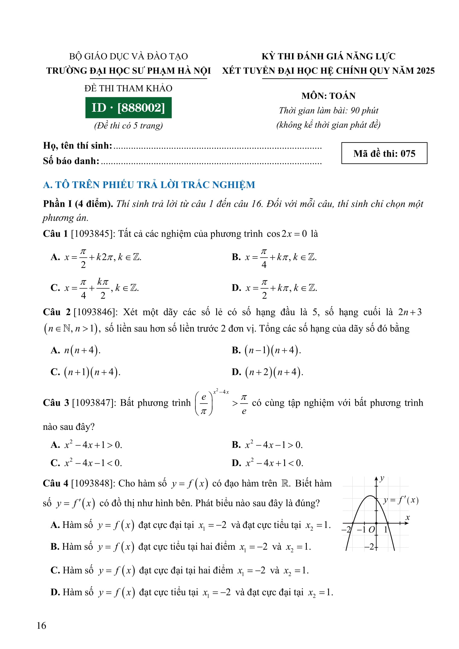 50 Đề Luyện Thi Đánh Giá Năng Lực Theo Cấu Trúc Của Trường Đại Học Sư Phạm Hà Nội - Môn Toán