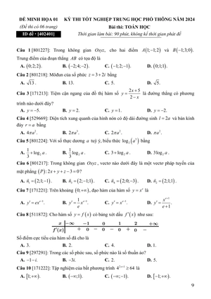 50 đề minh họa 2024 - môn toán học