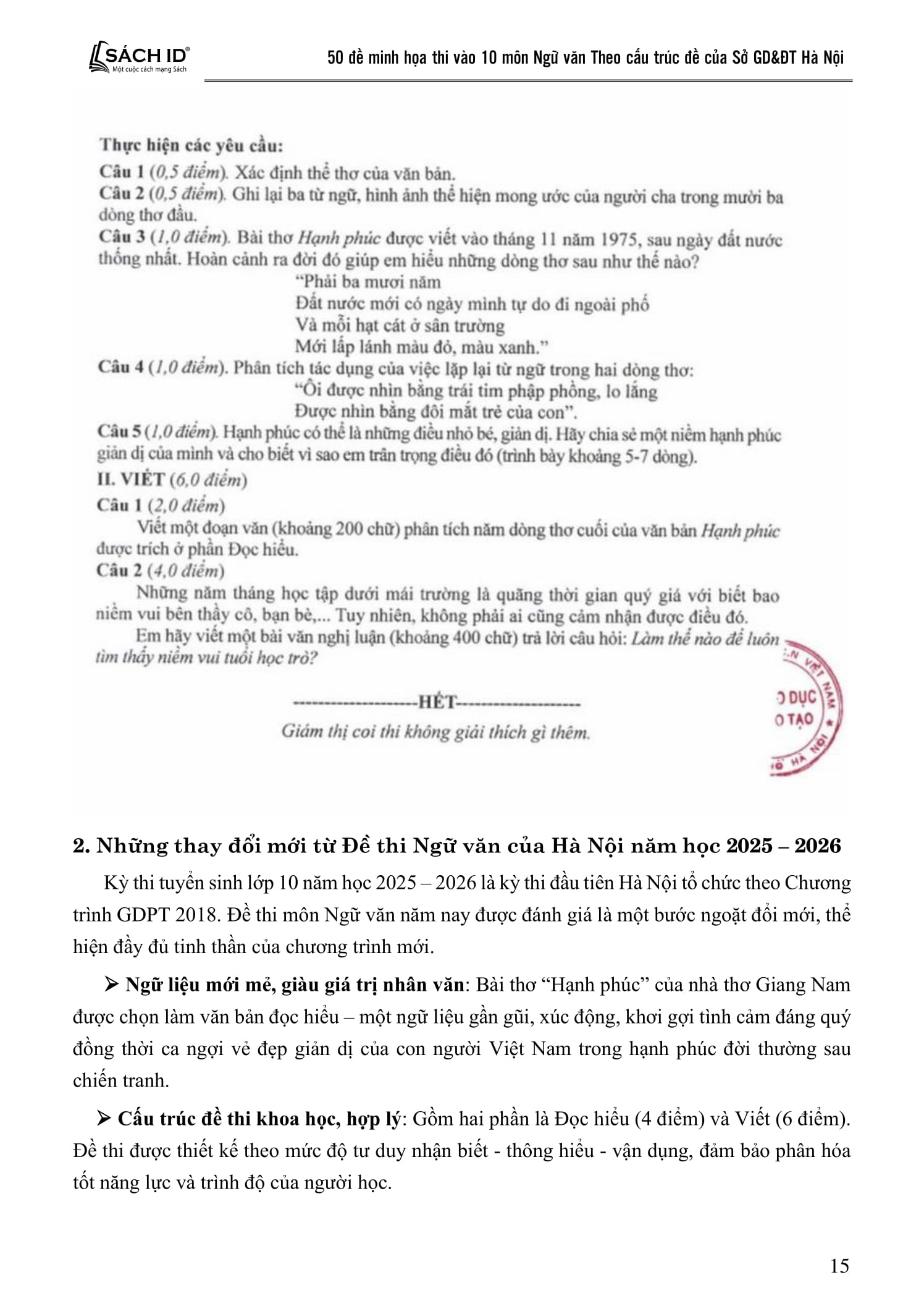 50 Đề Minh Họa Thi Vào 10 - Môn Ngữ Văn (Theo Cấu Trúc Đề Của Sở Giáo Dục Và Đào Tạo Hà Nội)