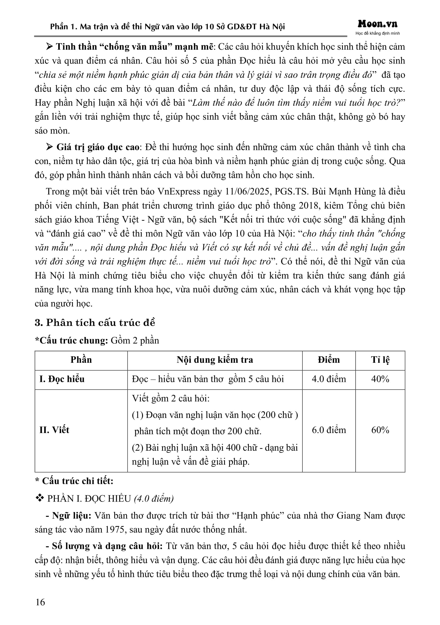 50 Đề Minh Họa Thi Vào 10 - Môn Ngữ Văn (Theo Cấu Trúc Đề Của Sở Giáo Dục Và Đào Tạo Hà Nội)