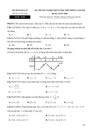 50 đề minh họa tốt nghiệp thpt 2025 - môn toán