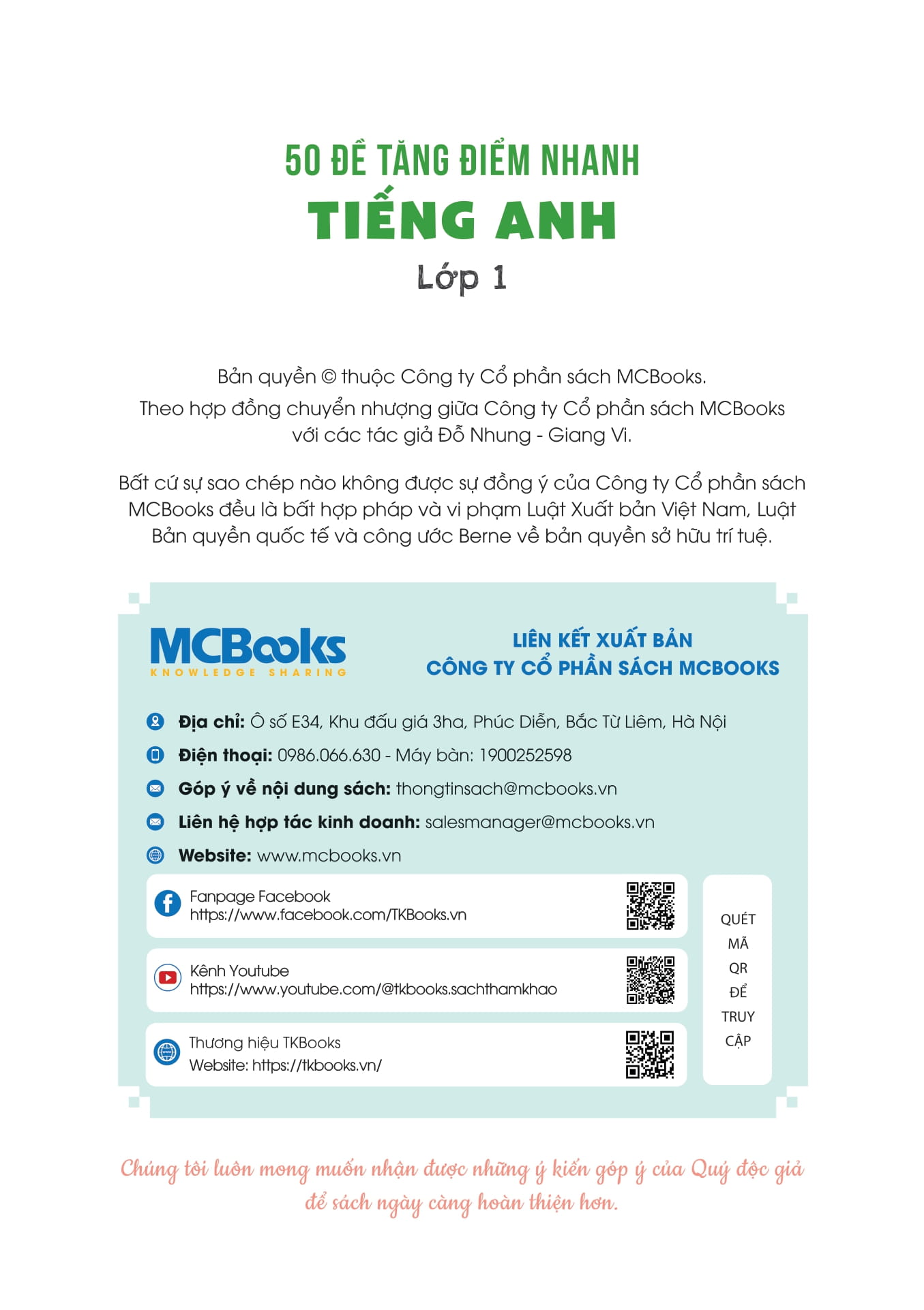 50 đề tăng điểm nhanh tiếng anh lớp 1