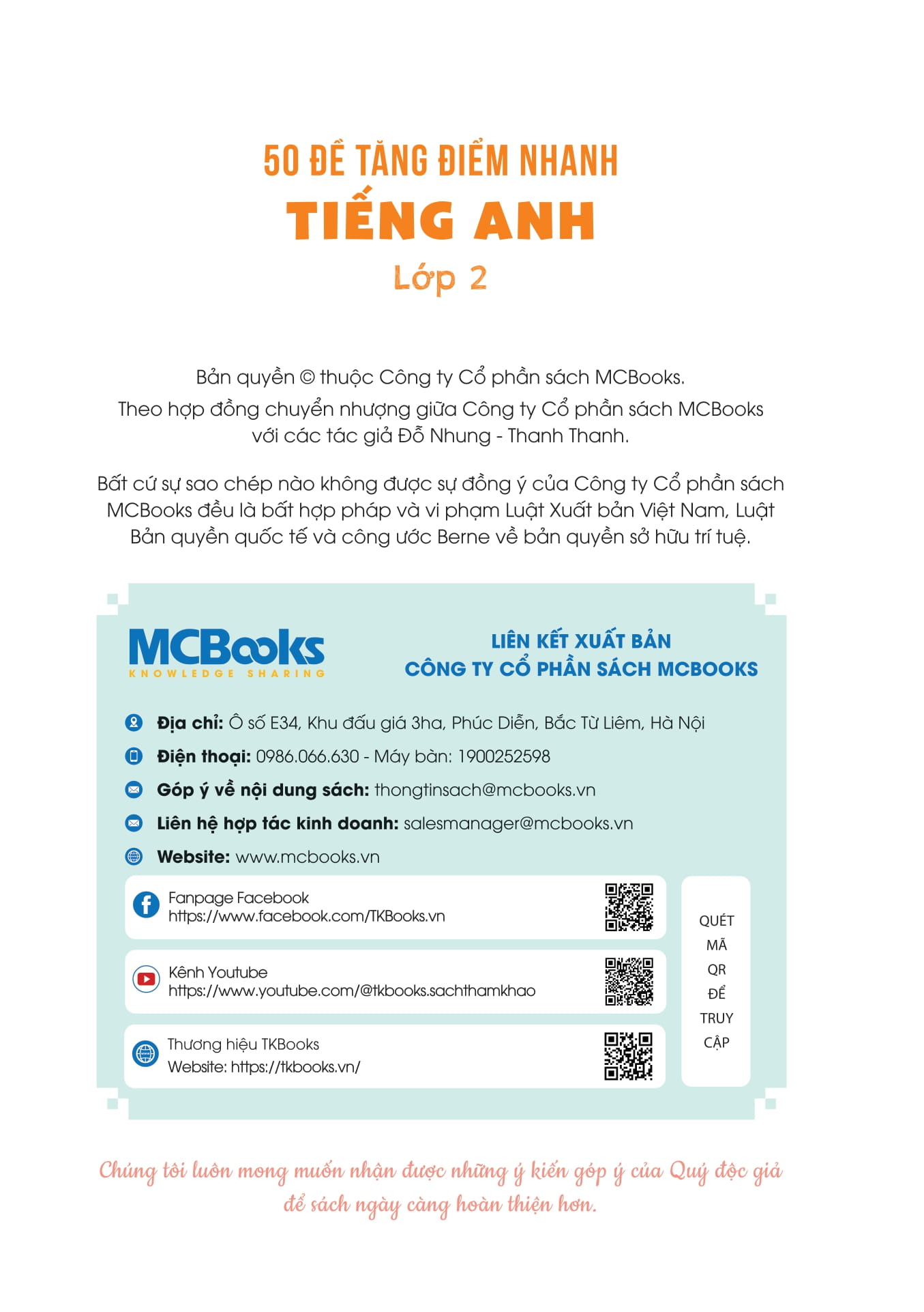 50 đề tăng điểm nhanh tiếng anh lớp 2