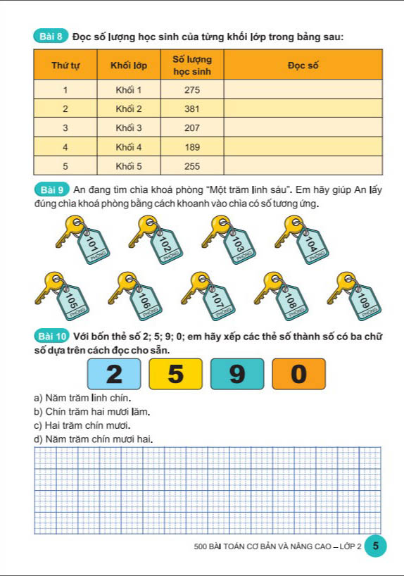 500 bài toán cơ bản và nâng cao lớp 2