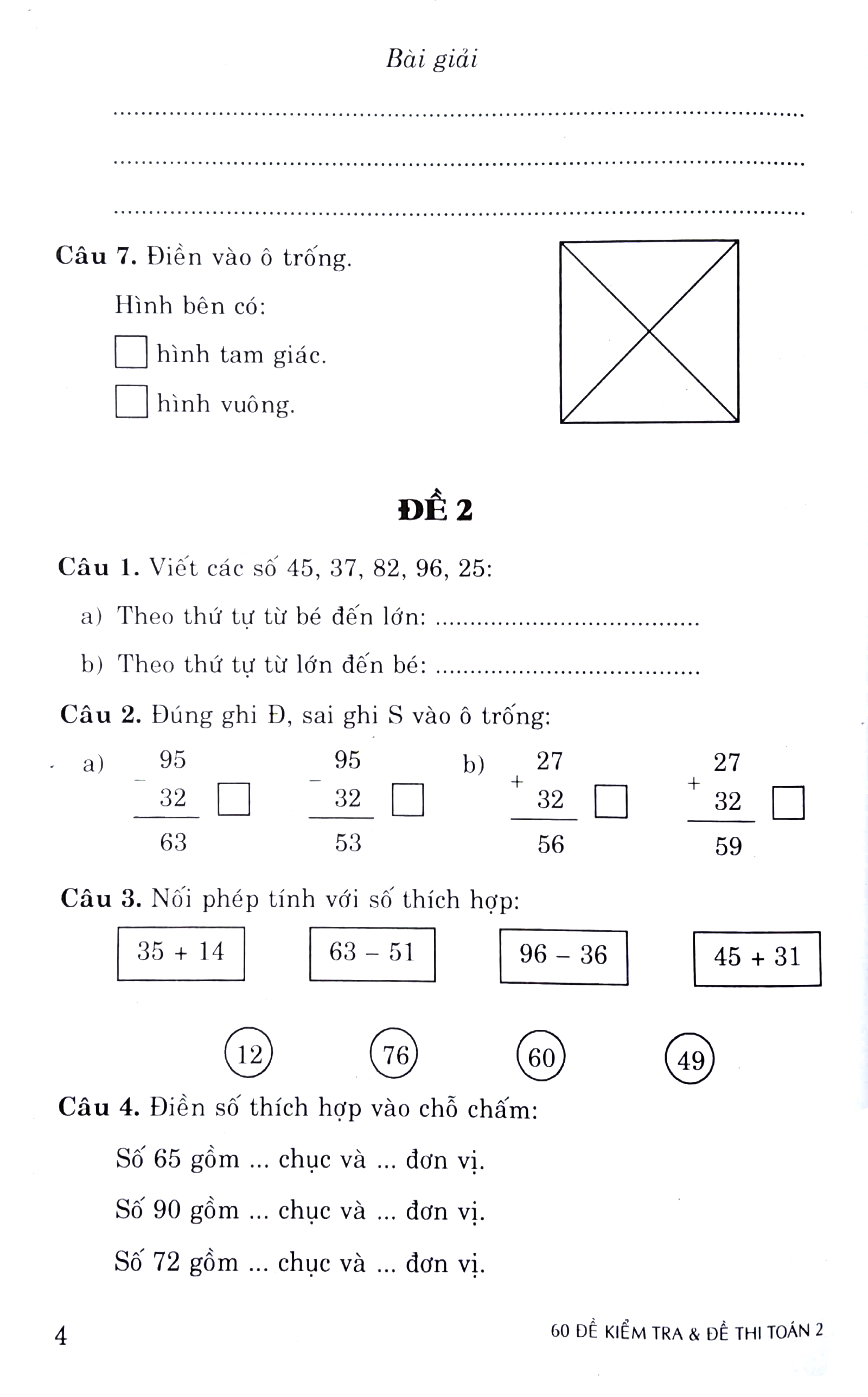 60 đề kiểm tra & đề thi toán 2