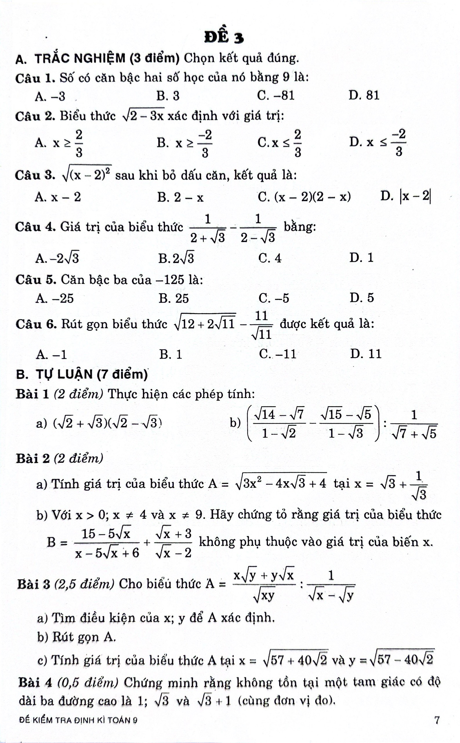 60 đề kiểm tra toán 9 (theo chương trình gdpt mới)