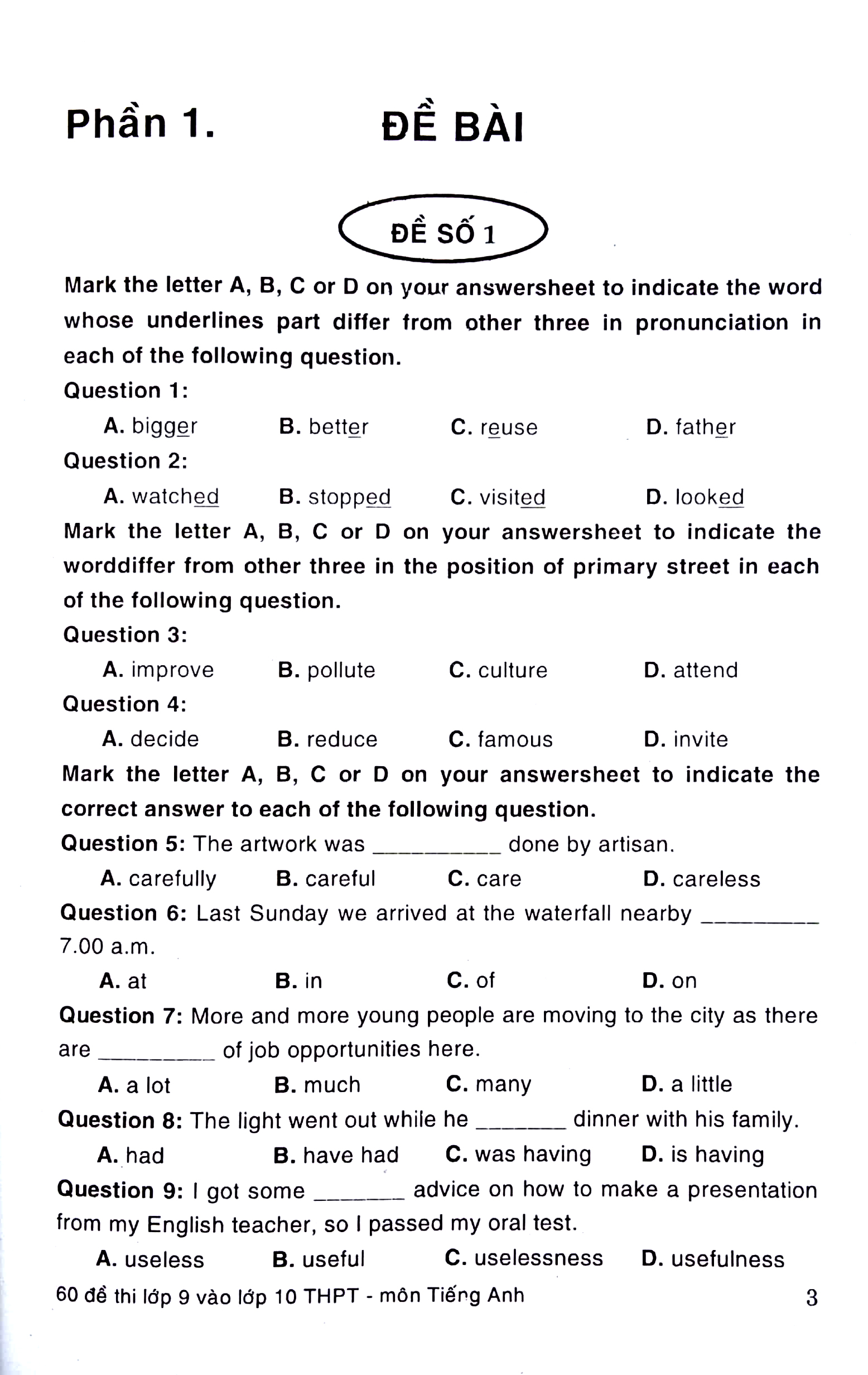 60 đề thi lớp 9 vào lớp 10 thpt môn tiếng anh không chuyên (phiên bản mới nhất)