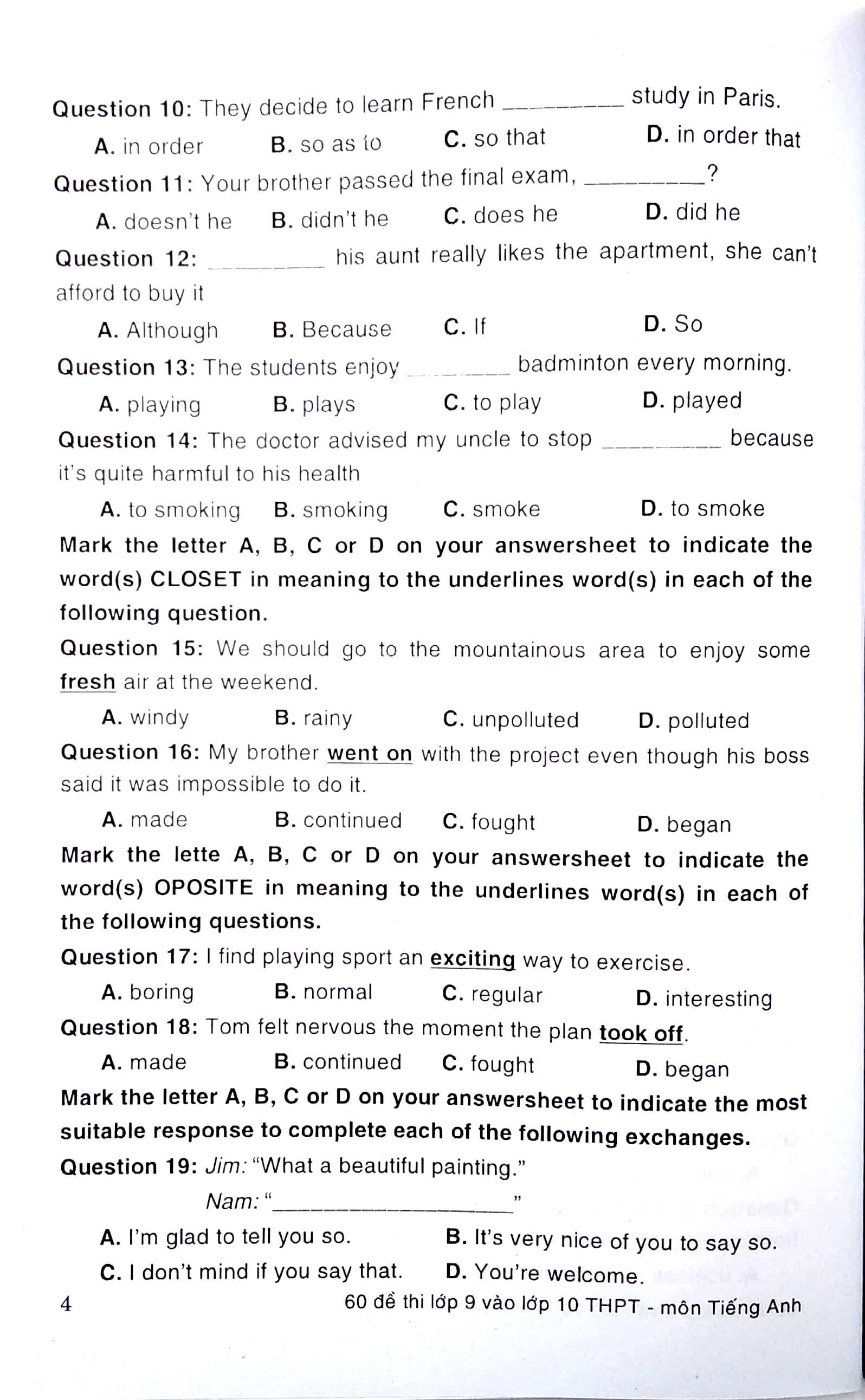 60 đề thi lớp 9 vào lớp 10 thpt môn tiếng anh không chuyên (phiên bản mới nhất)