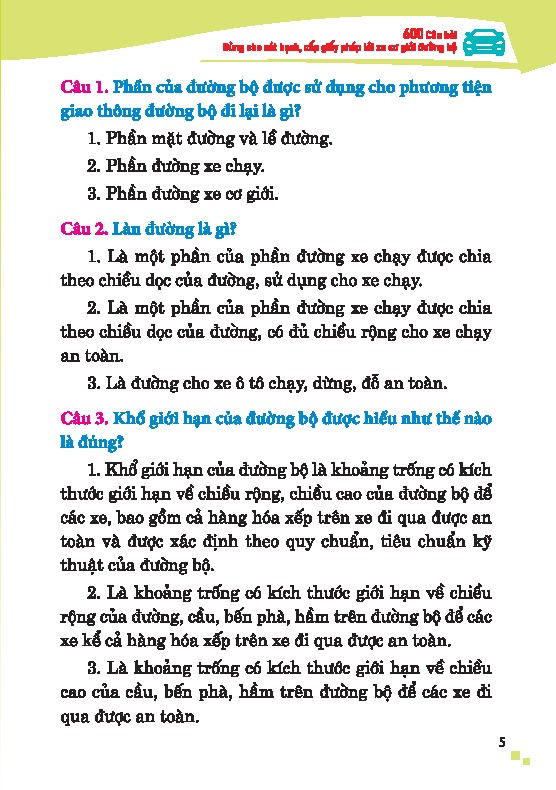 600 Cau Hoi Dung Cho Sat Hach, Cap Giay Phep Lai Xe Co Gioi Duong Bo