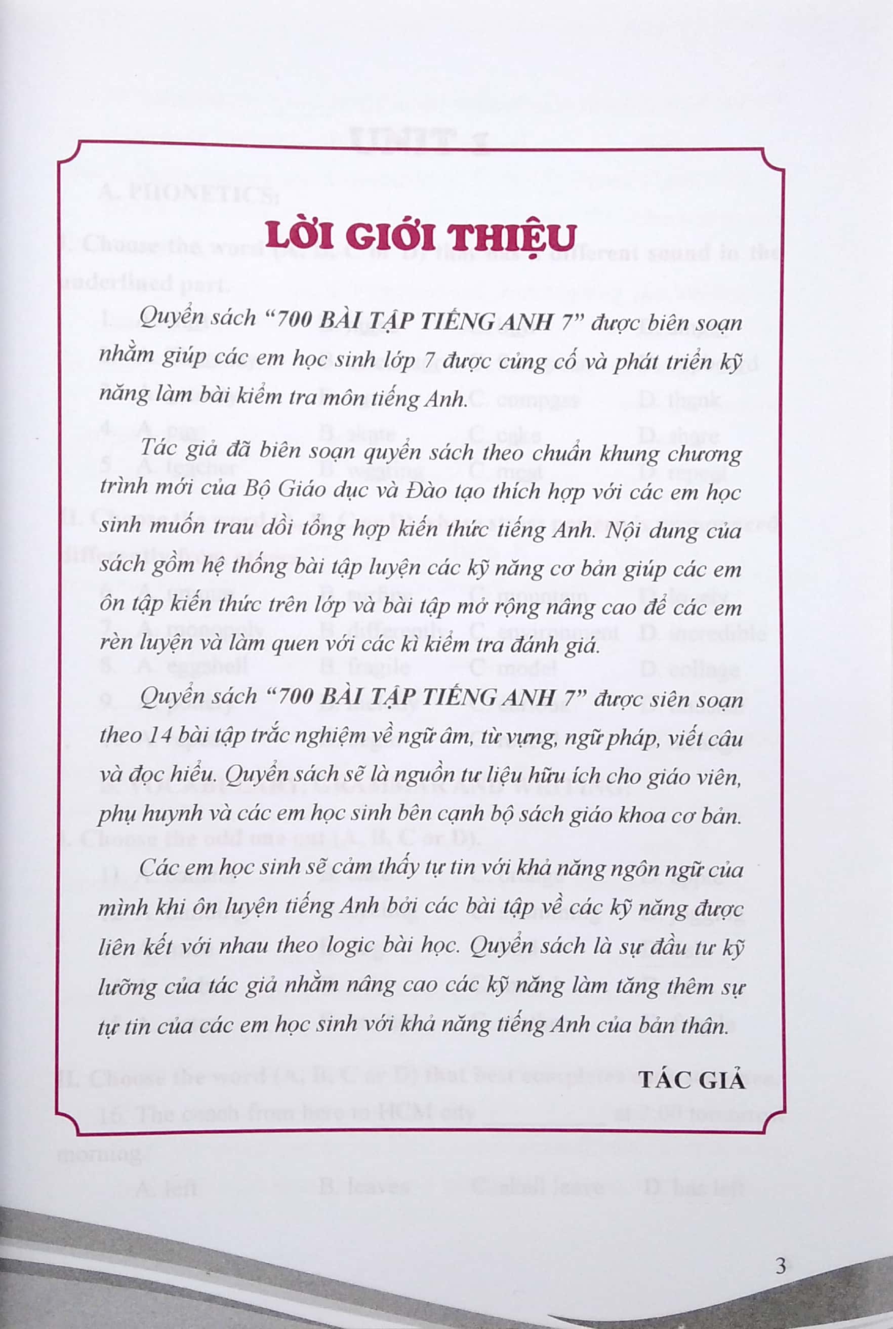 700 bài tập tiếng anh 7 (theo chương trình giáo dục phổ thông mới)