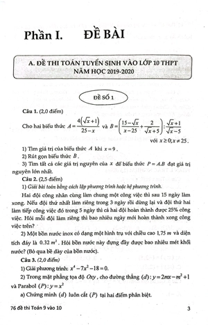 76 đề thi toán 9 vào lớp 10 (đại trà, không chuyên)