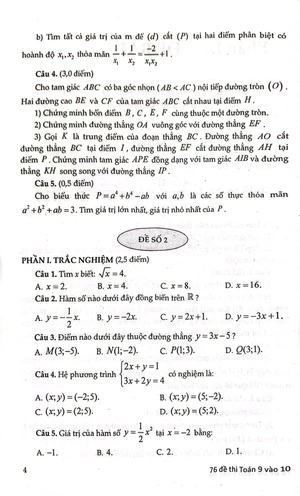 76 đề thi toán 9 vào lớp 10 (đại trà, không chuyên)