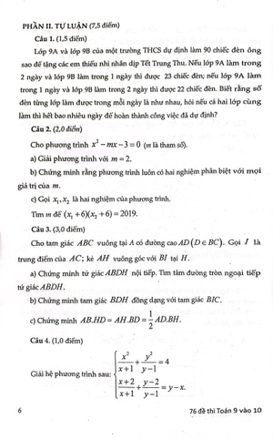 76 đề thi toán 9 vào lớp 10 (đại trà, không chuyên)