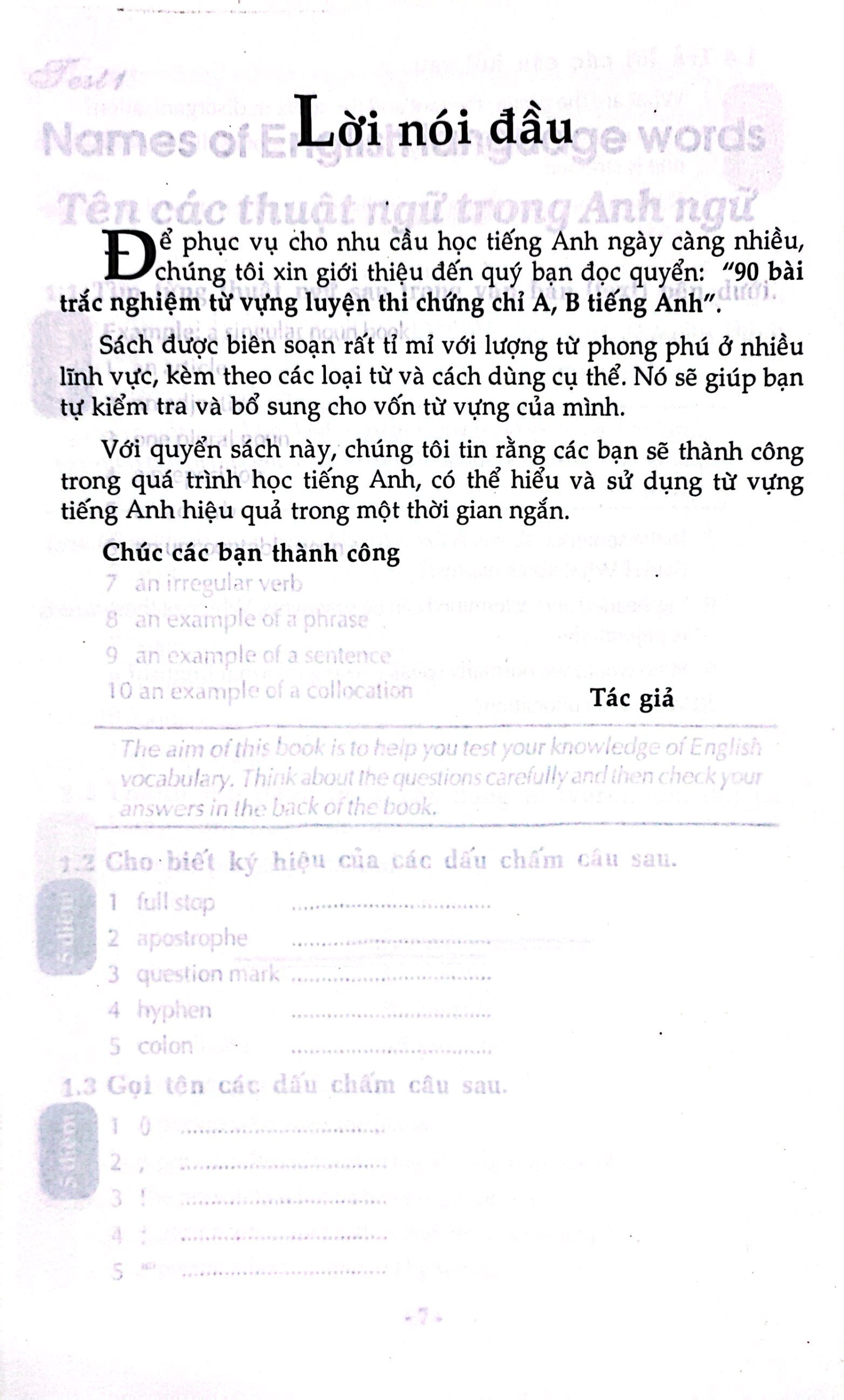 90 bài kiểm tra trắc nghiệm từ vựng luyện thi chứng chỉ a, b tiếng anh