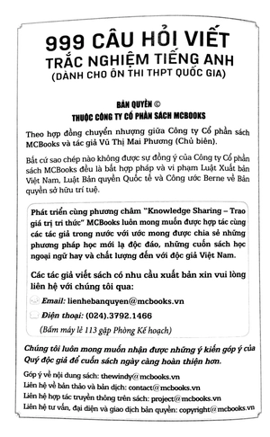 999 câu hỏi viết trắc nghiệm tiếng anh (dành cho ôn thi thpt quốc gia)