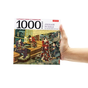 a japanese garden in summertime - 1000 piece jigsaw puzzle: a scene from the tale of genji, woodblock print (finished size 24 in x 18 in)