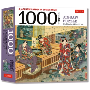 a japanese garden in summertime - 1000 piece jigsaw puzzle: a scene from the tale of genji, woodblock print (finished size 24 in x 18 in)