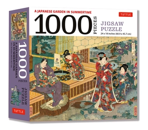 a japanese garden in summertime - 1000 piece jigsaw puzzle: a scene from the tale of genji, woodblock print (finished size 24 in x 18 in)