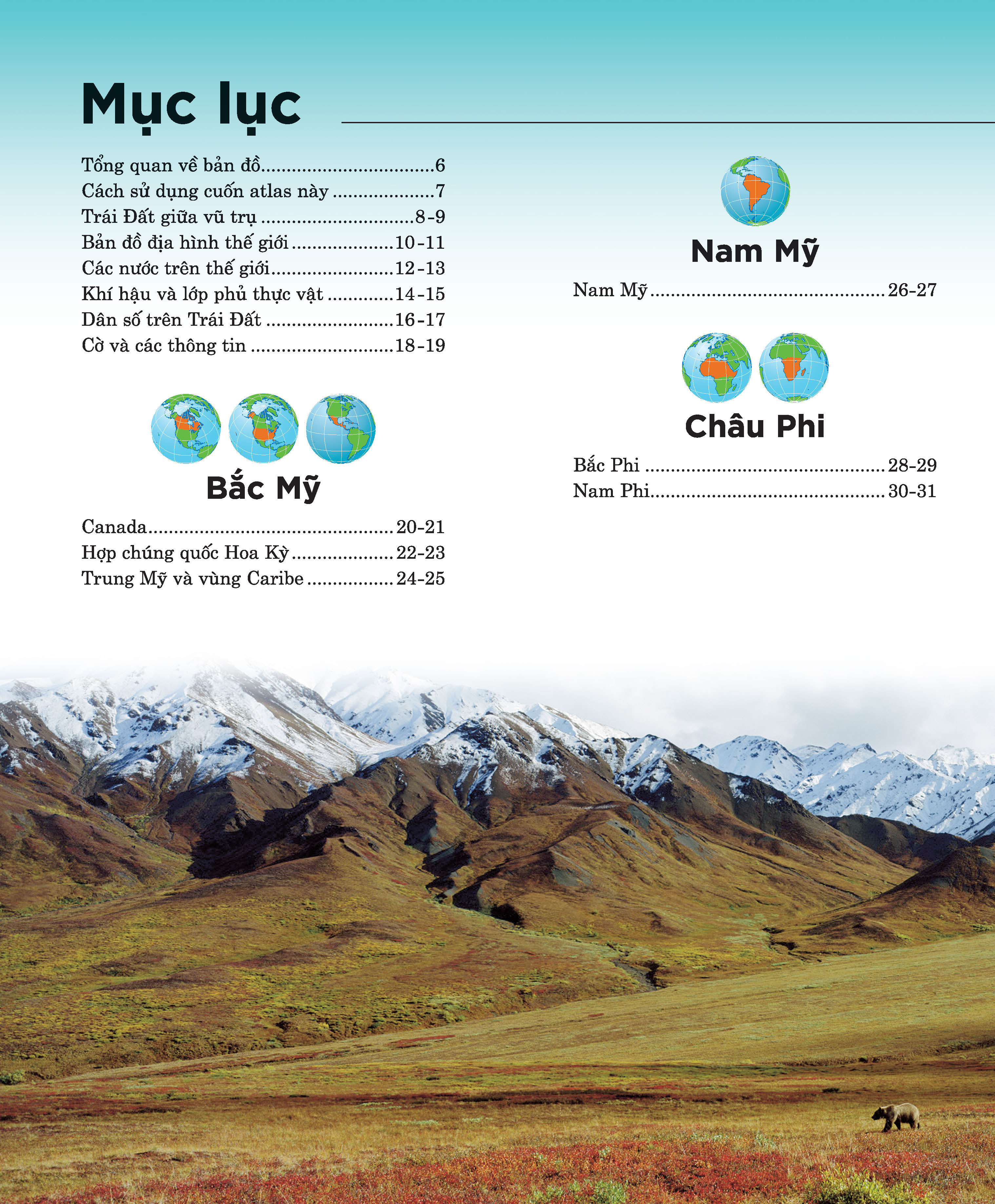 atlas thế giới với hình minh họa
