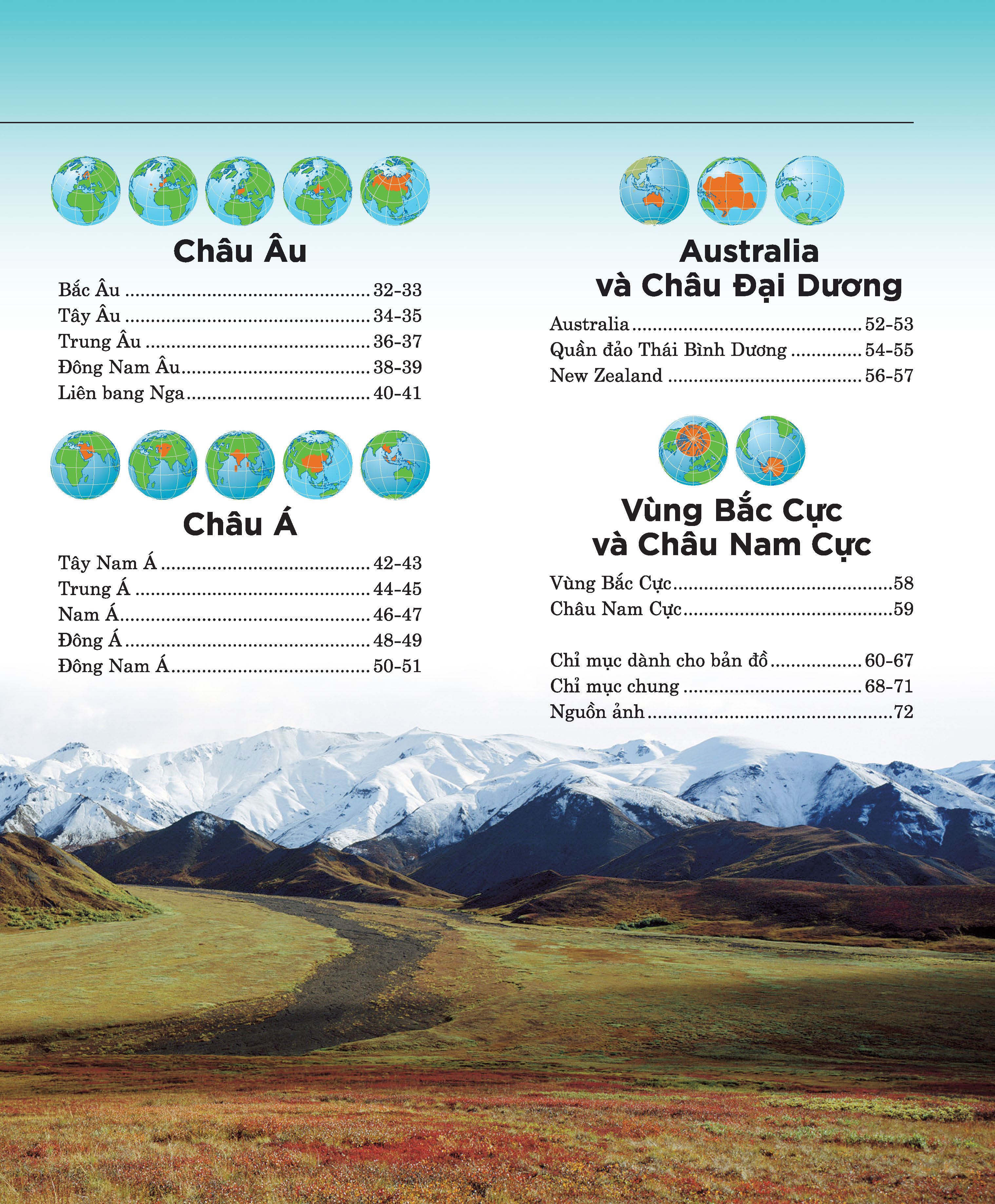 atlas thế giới với hình minh họa