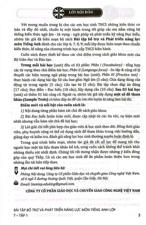 bài tập bổ trợ và phát triển năng lực môn tiếng anh lớp 7 - tập 1
