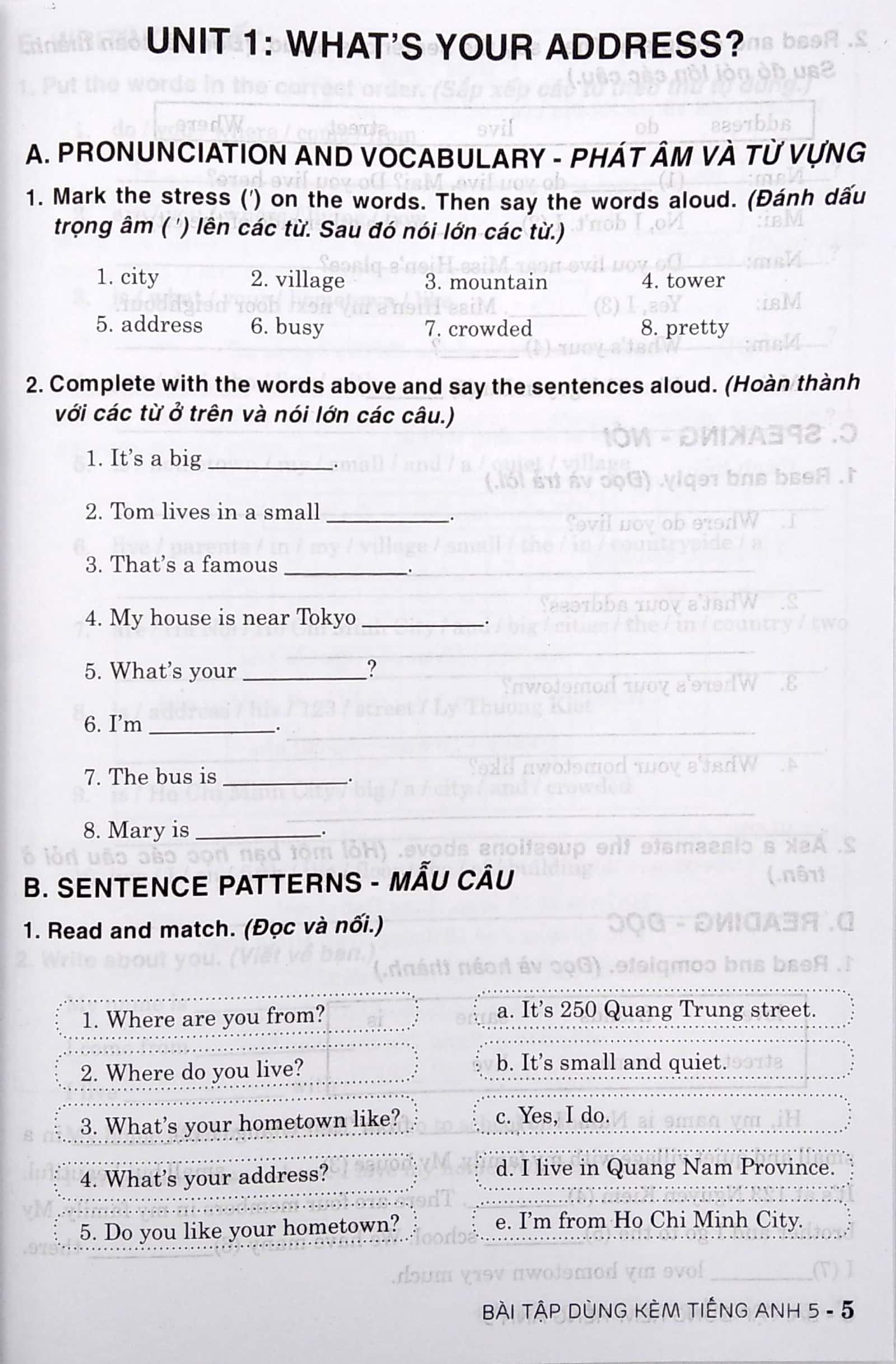 bài tập dùng kèm tiếng anh 5 - biên soạn theo chương trình mới