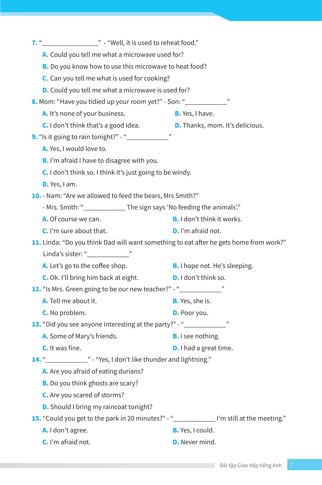 bài tập giao tiếp tiếng anh - ôn thi vào lớp 10 và 10 chuyên