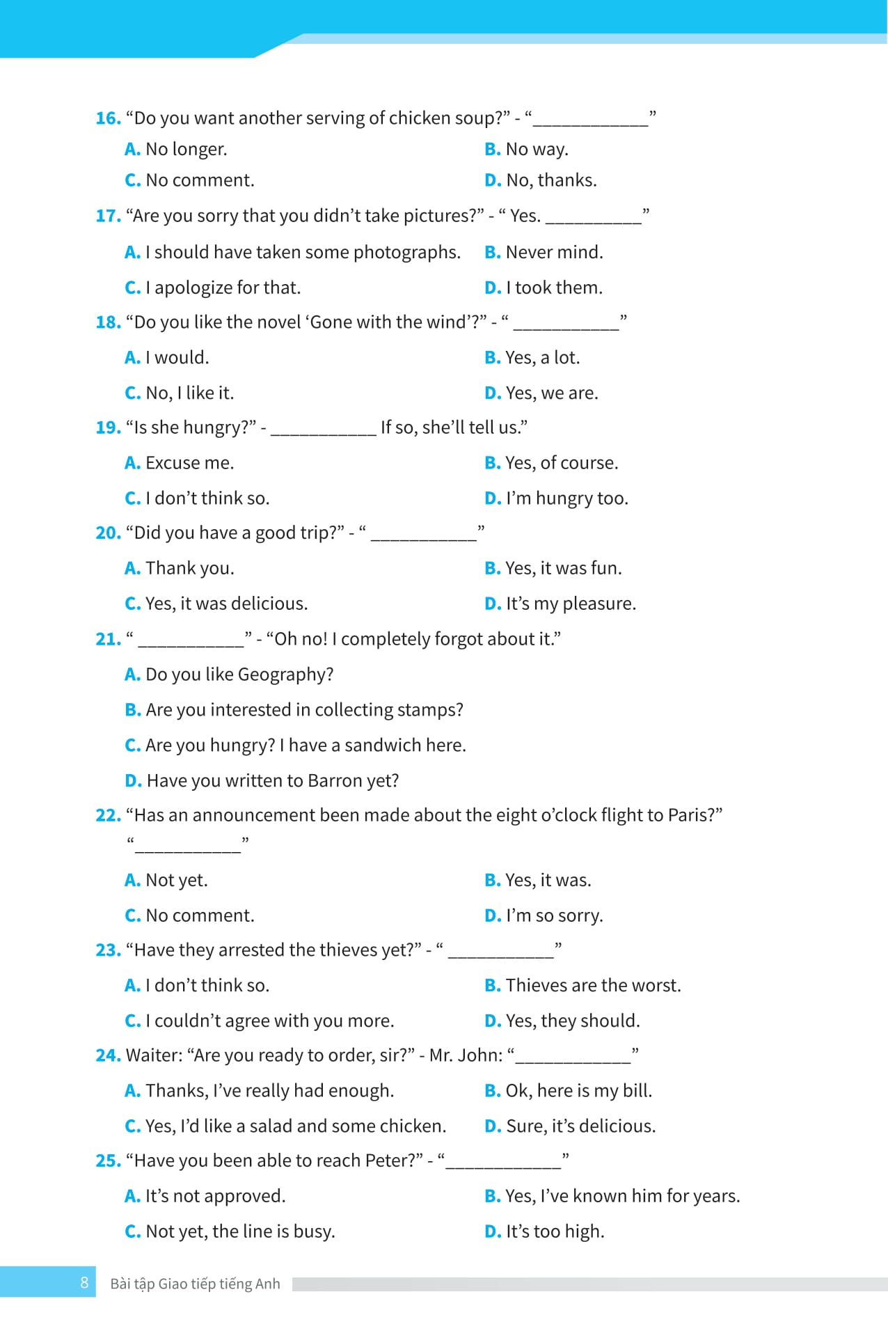 bài tập giao tiếp tiếng anh - ôn thi vào lớp 10 và 10 chuyên