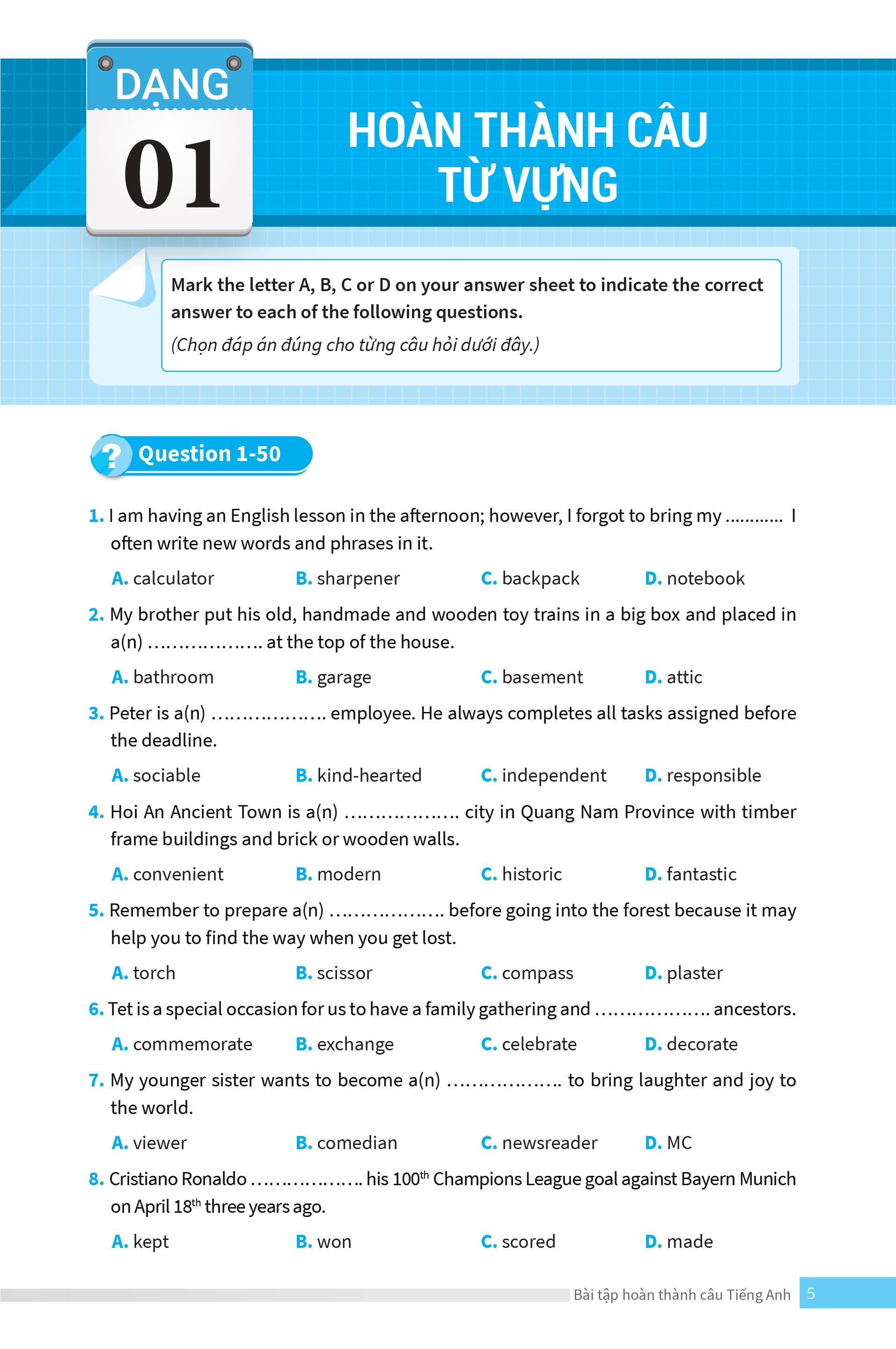 bài tập hoàn thành câu tiếng anh ( ôn thi vào lớp 10 và 10 chuyên )