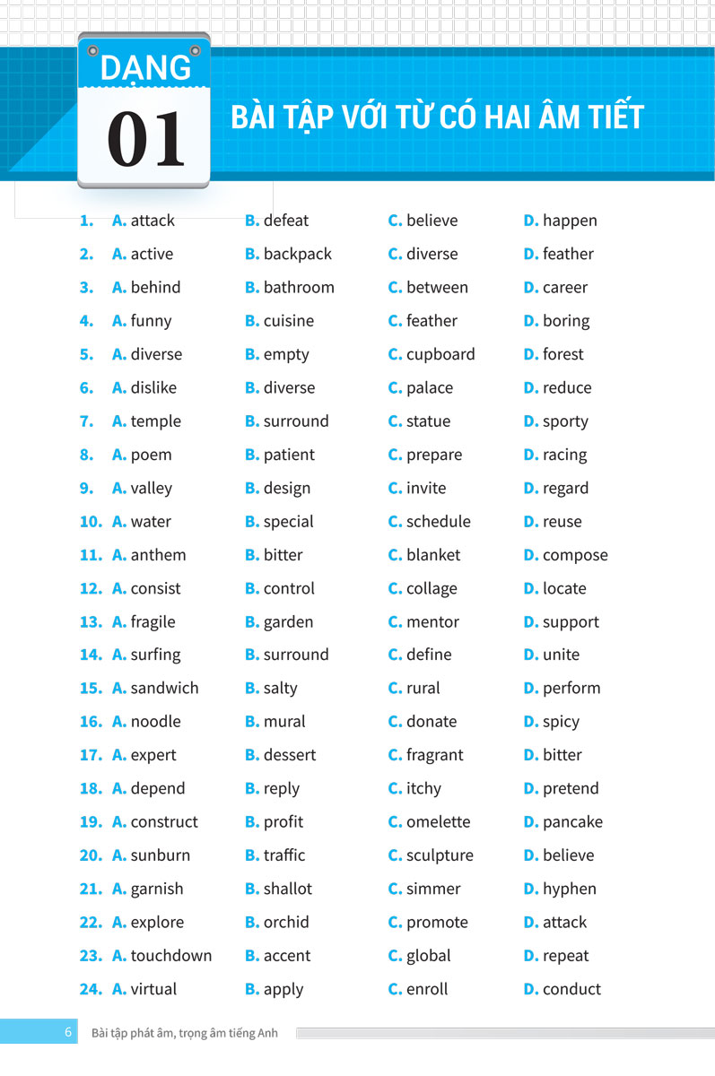 bài tập phát âm trọng âm tiếng anh - ôn thi vào lớp 10 và 10 chuyên