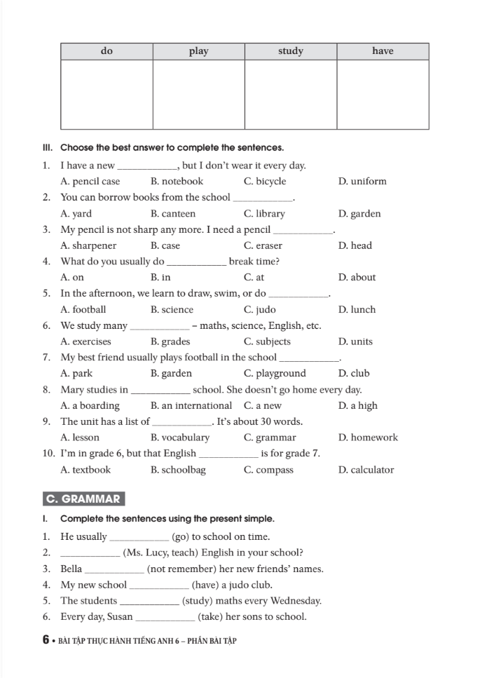 bài tập thực hành tiếng anh 6 (không đáp án) - dùng kèm sgk tiếng anh 6 global success (2022)