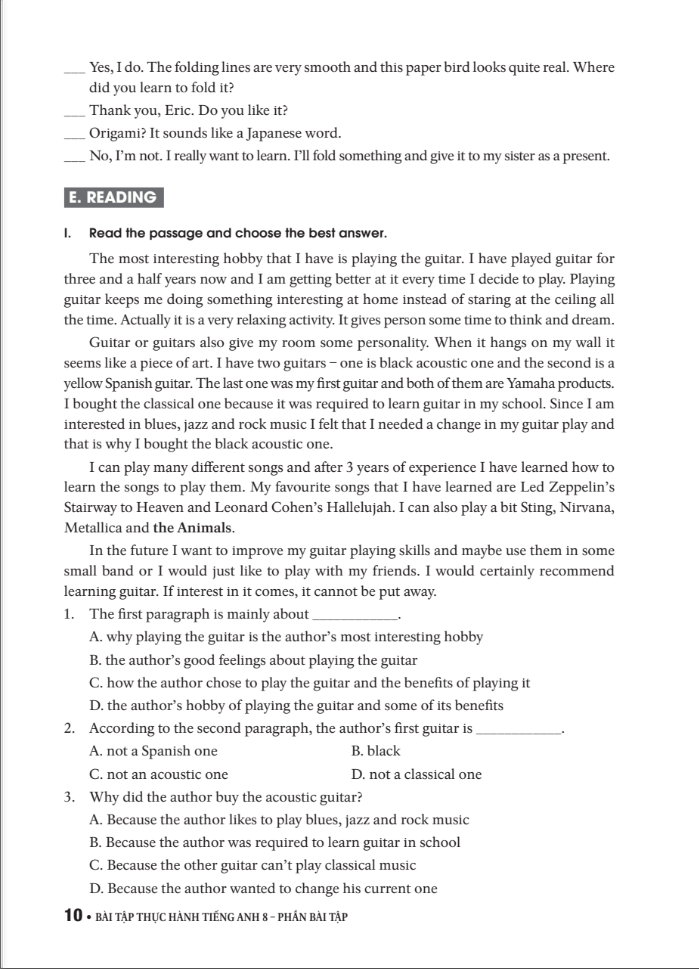 bài tập thực hành tiếng anh 8 theo chương trình mới của bộ giáo dục và đào tạo (không đáp án) - 2020