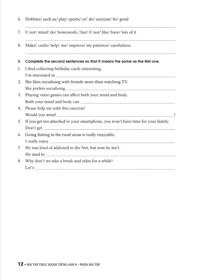 bài tập thực hành tiếng anh 8 theo chương trình mới của bộ giáo dục và đào tạo (không đáp án) - 2020