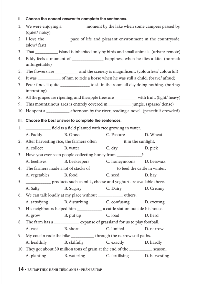 bài tập thực hành tiếng anh 8 theo chương trình mới của bộ giáo dục và đào tạo (không đáp án) - 2020