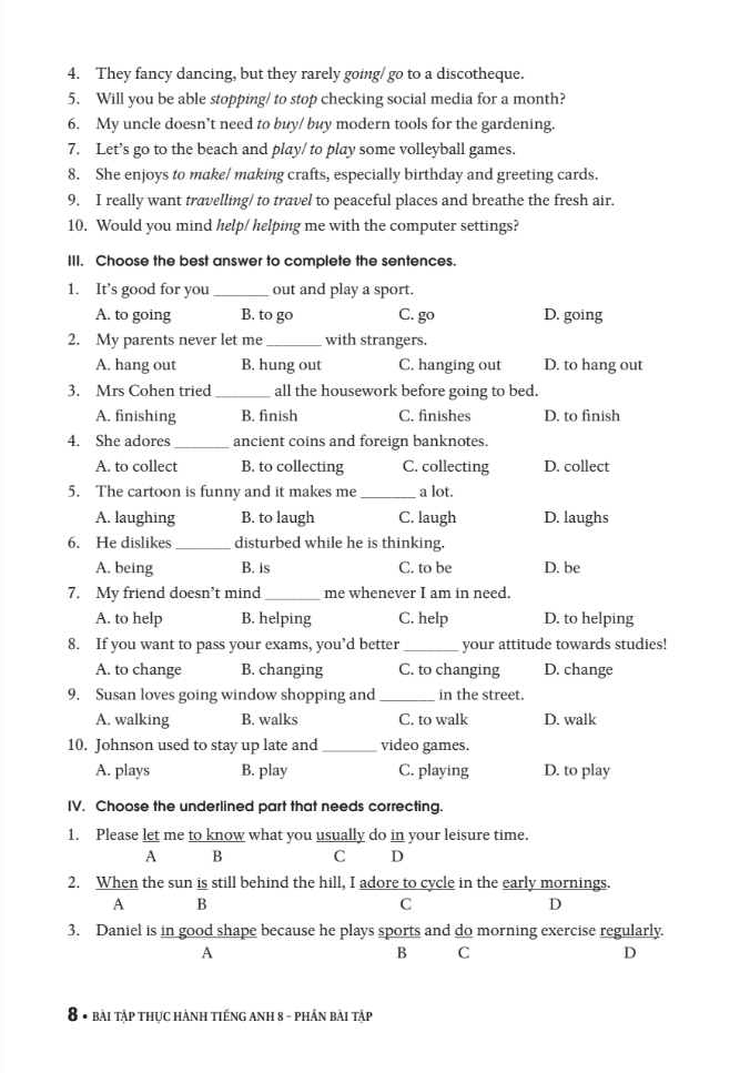 bài tập thực hành tiếng anh 8 theo chương trình mới của bộ giáo dục và đào tạo (không đáp án) - 2020