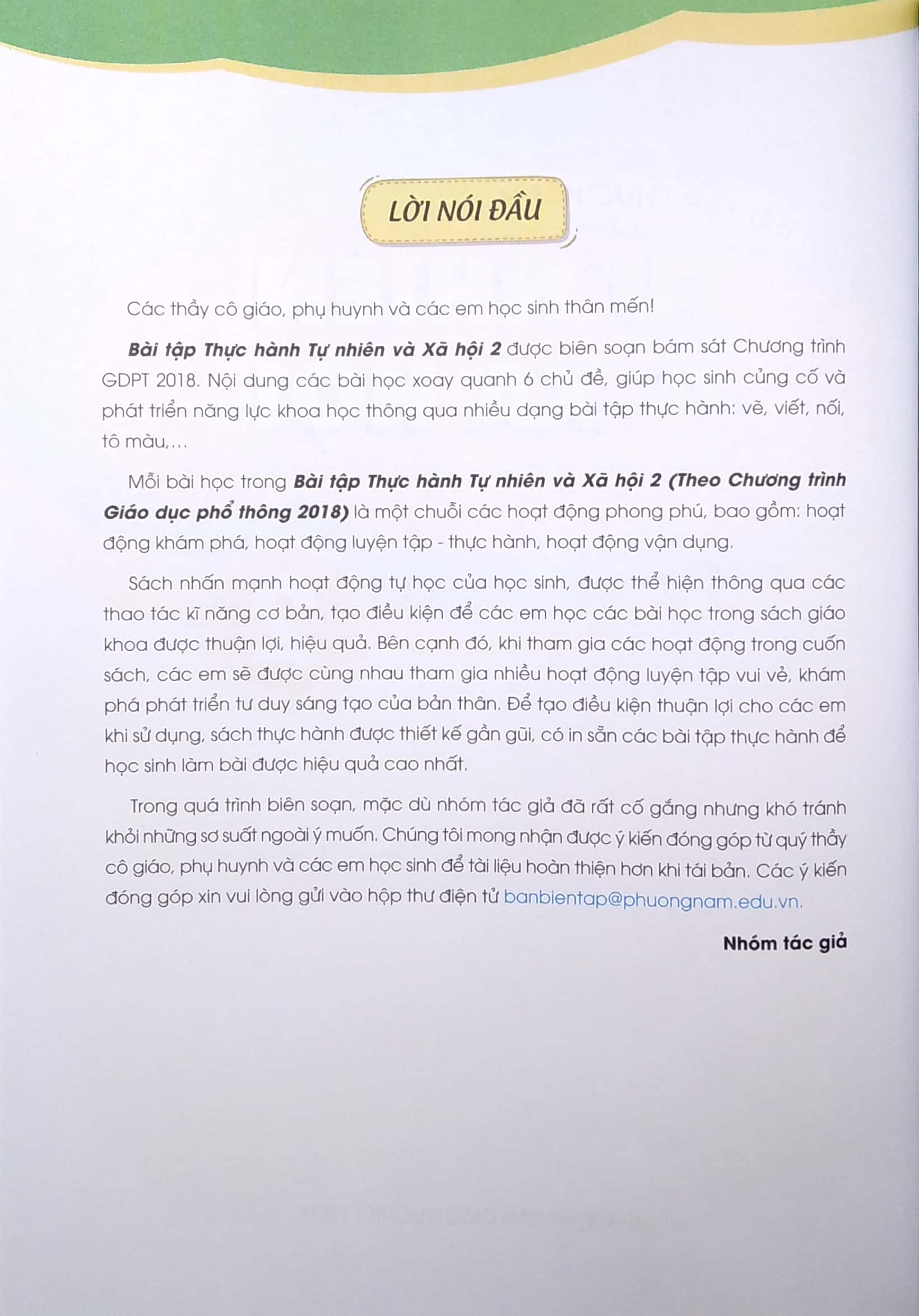 bài tập thực hành tự nhiên và xã hội lớp 2 (theo chương trình giáo dục phổ thông 2018)