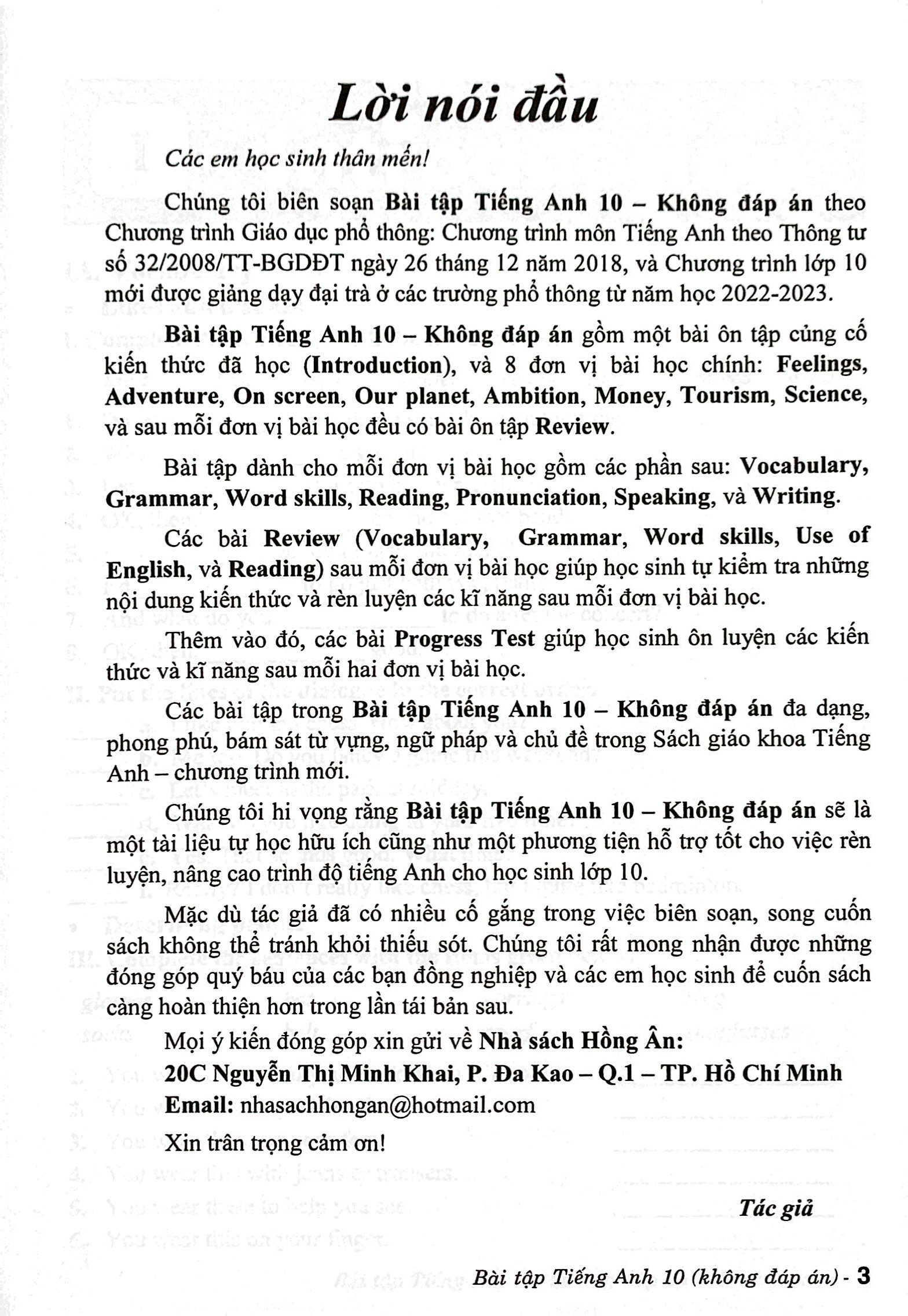 bài tập tiếng anh 10 - không đáp án (chân trời)