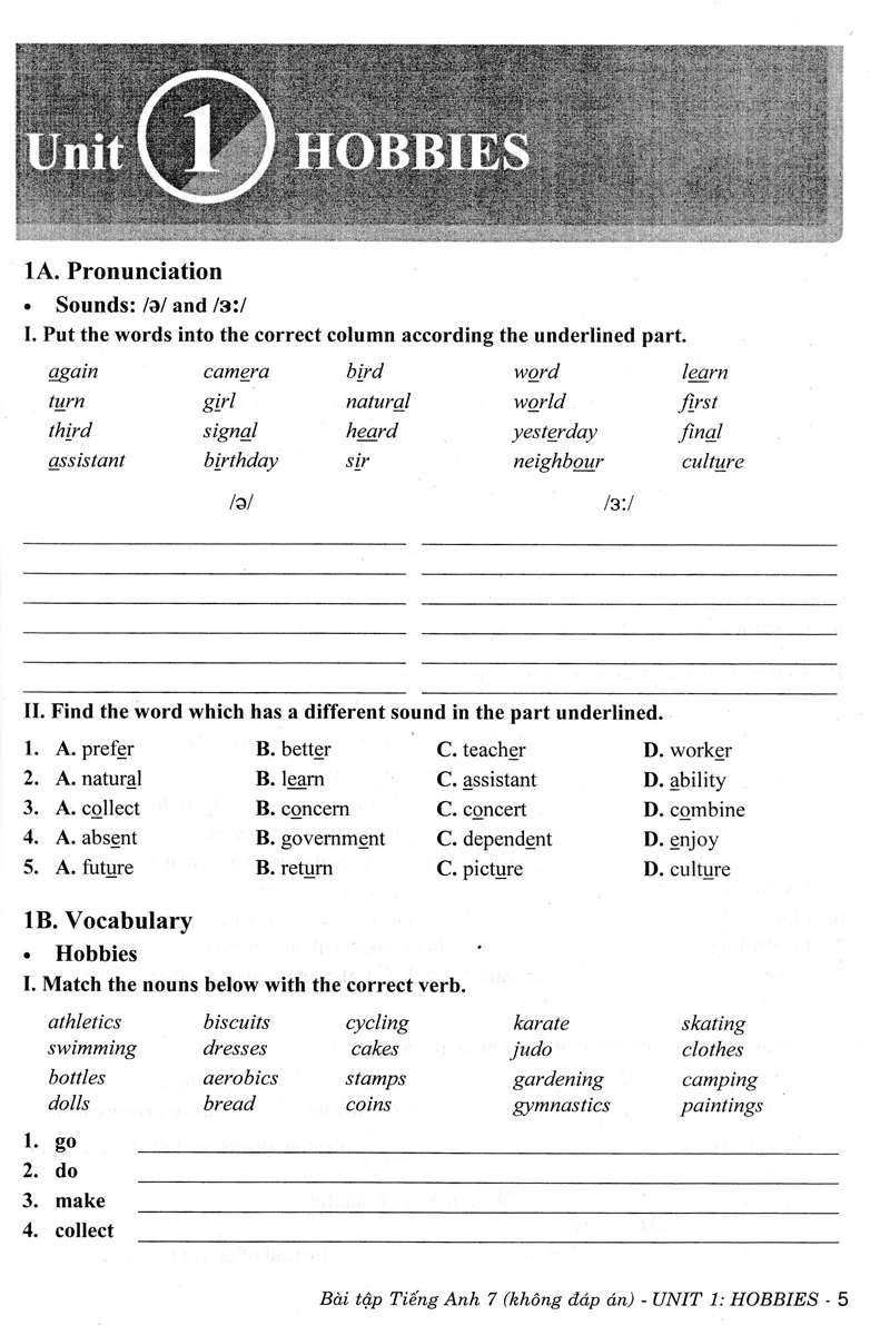 bài tập tiếng anh 7 (kết nối) (không đáp án)