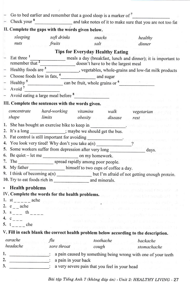 bài tập tiếng anh 7 (kết nối) (không đáp án)