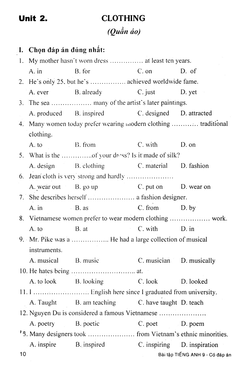 bài tập tiếng anh 9 (có đáp án)