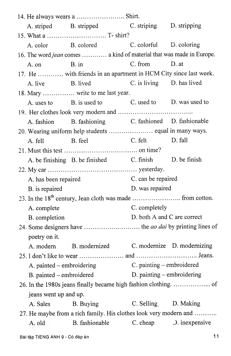 bài tập tiếng anh 9 (có đáp án)