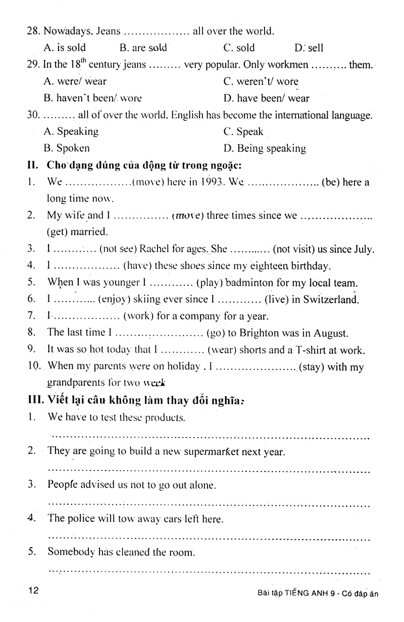 bài tập tiếng anh 9 (có đáp án)