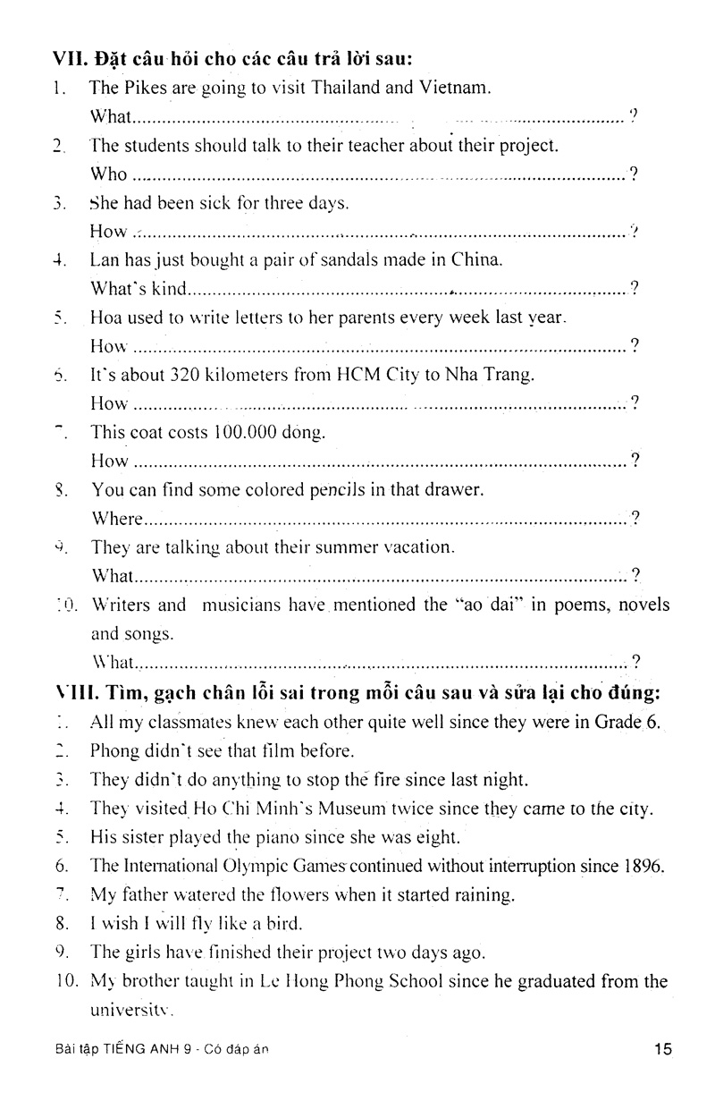 bài tập tiếng anh 9 (có đáp án)